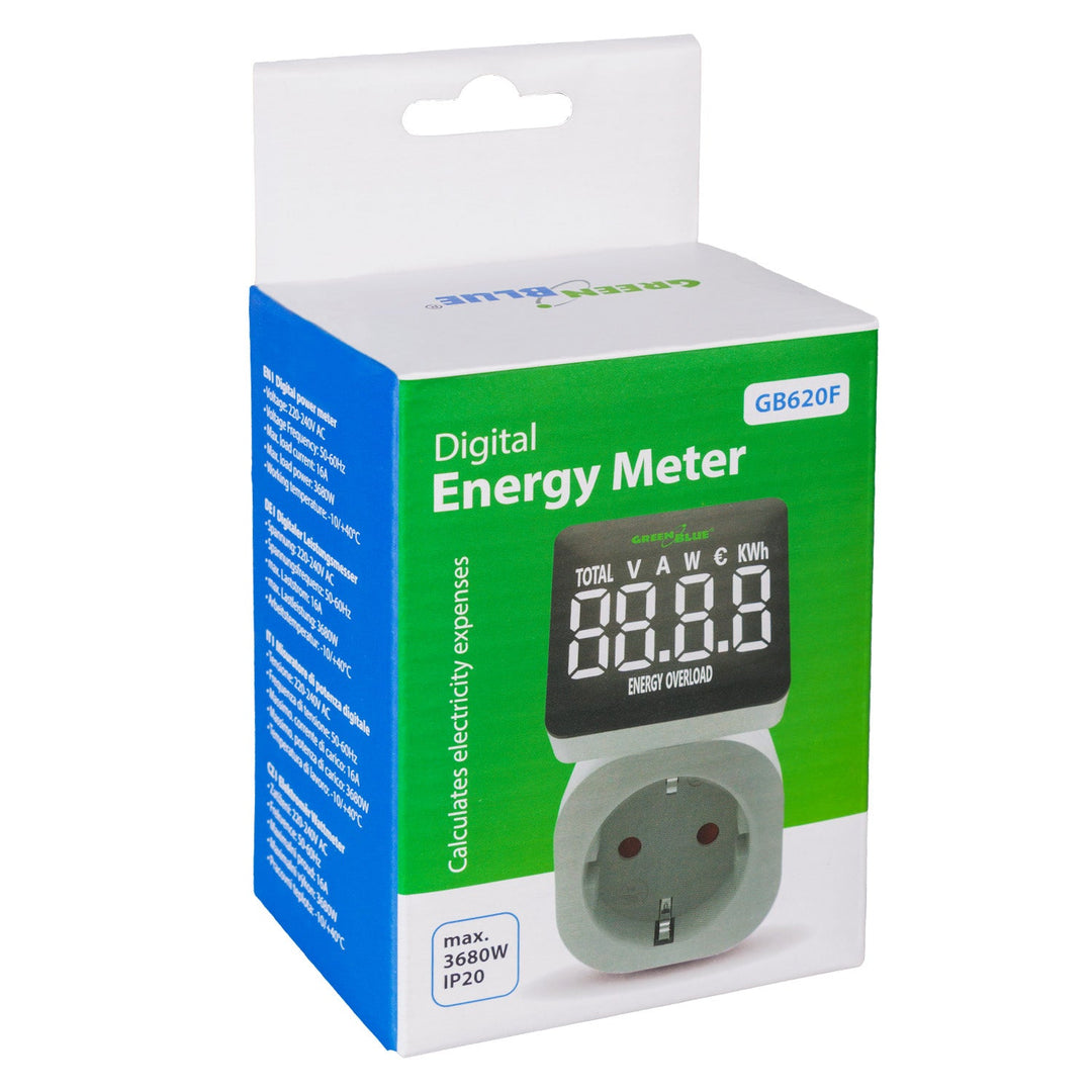 GreenBlue energimåler, wattmeter, 16 A, maks. 3680 W, hukommelse, GB620 F