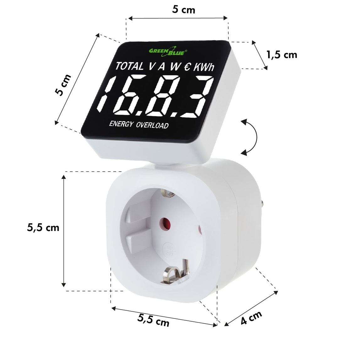 GreenBlue energimåler, wattmeter, 16 A, maks. 3680 W, hukommelse, GB620 F