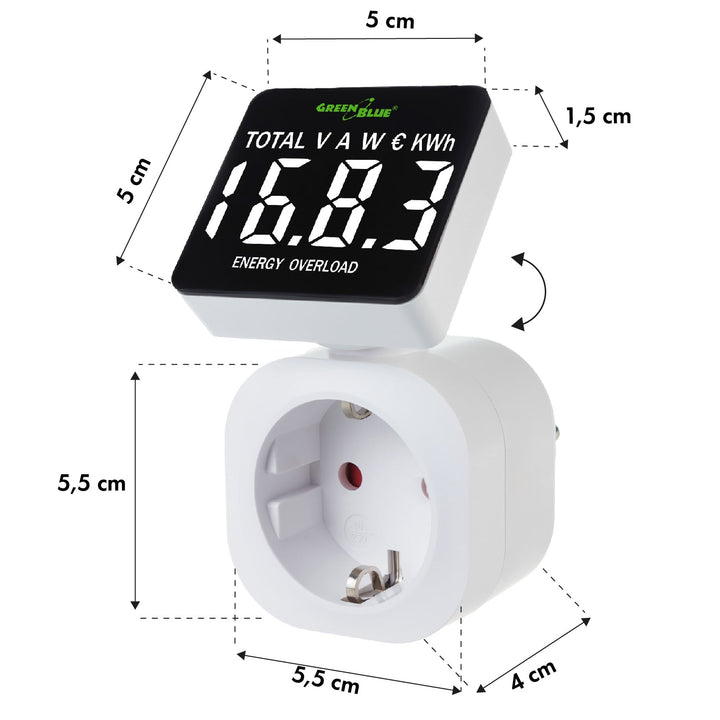 GreenBlue energimåler, wattmeter, 16 A, maks. 3680 W, hukommelse, GB620 F
