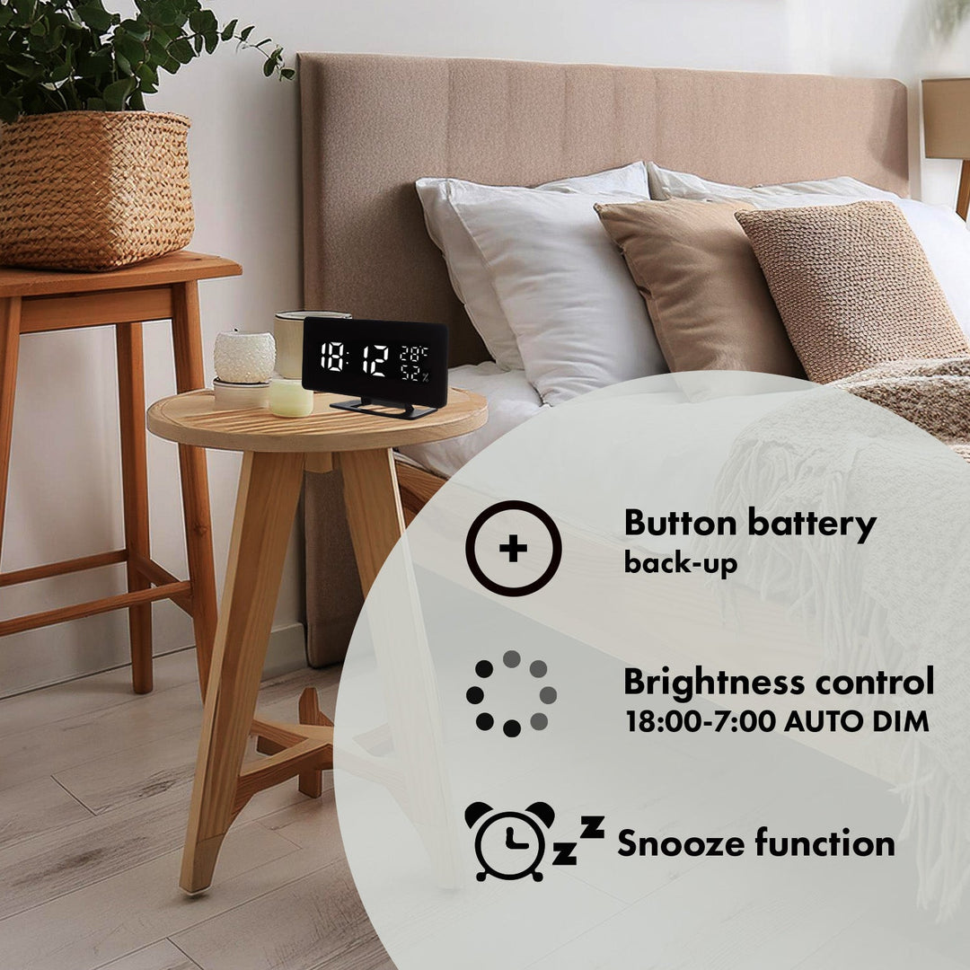 Vækkeur med alarm og termometer GreenBlue GB395 sort hygrometer