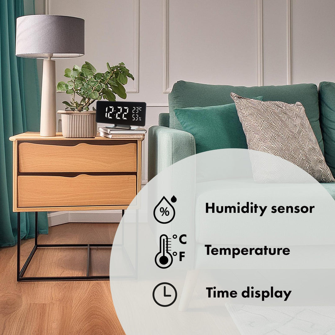 Vækkeur med alarm og termometer GreenBlue GB395 sort hygrometer