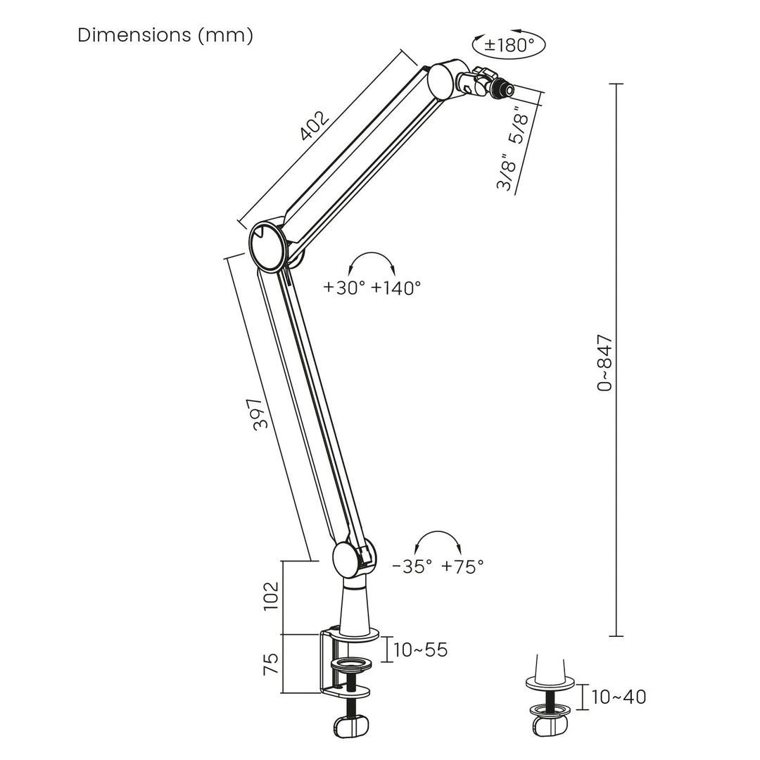 Mikrofonholder 3/8" og 5/8" NanoRS, maks. 1 kg, RS421
