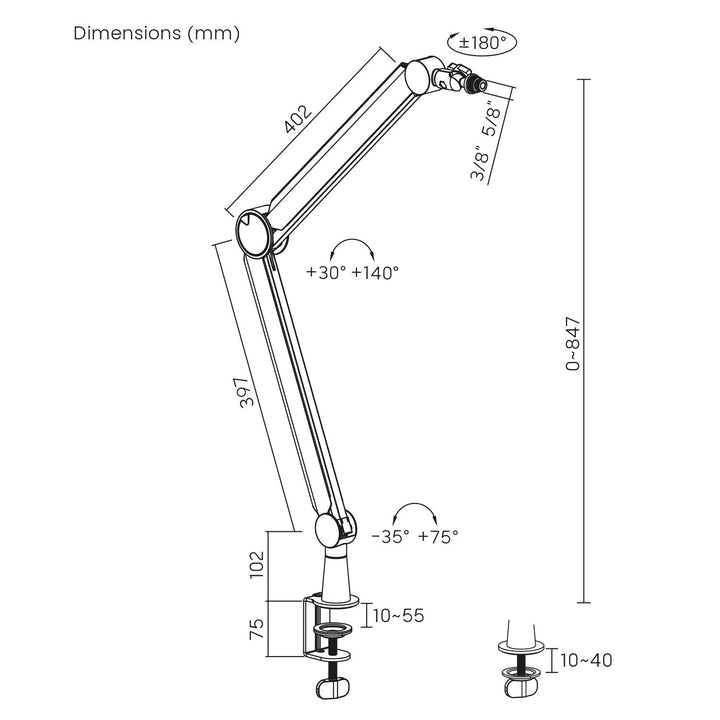 Mikrofonholder 3/8" og 5/8" NanoRS, maks. 1 kg, RS421