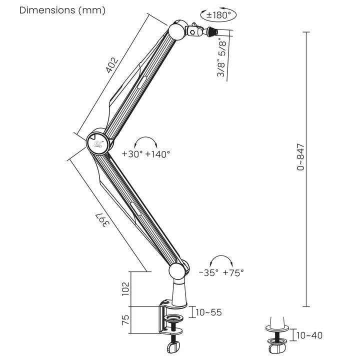 Mikrofonholder 3/8" og 5/8" NanoRS, maks. 1 kg, RS422
