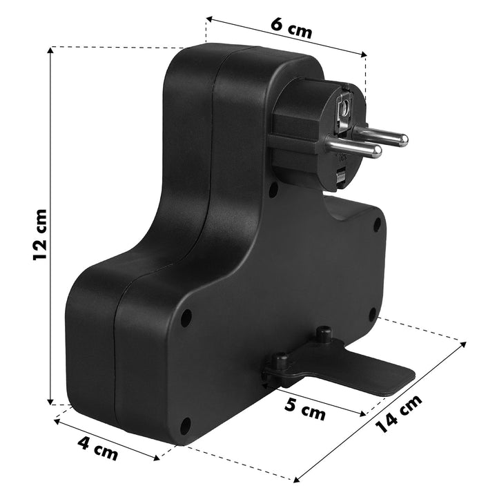 Maclean stikkontakt, firdobbelt med afbryder, stabiliserende fod, type E, 2x2,5A, 2x16A, MCE224 E/B