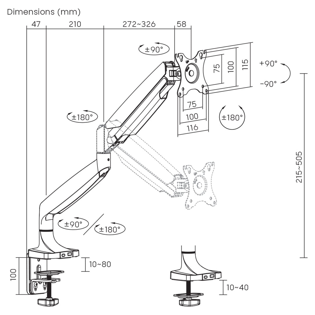 Maclean monitorholder, dobbelt arm, med gasfjeder, 17"-45", 16 kg, MC-969