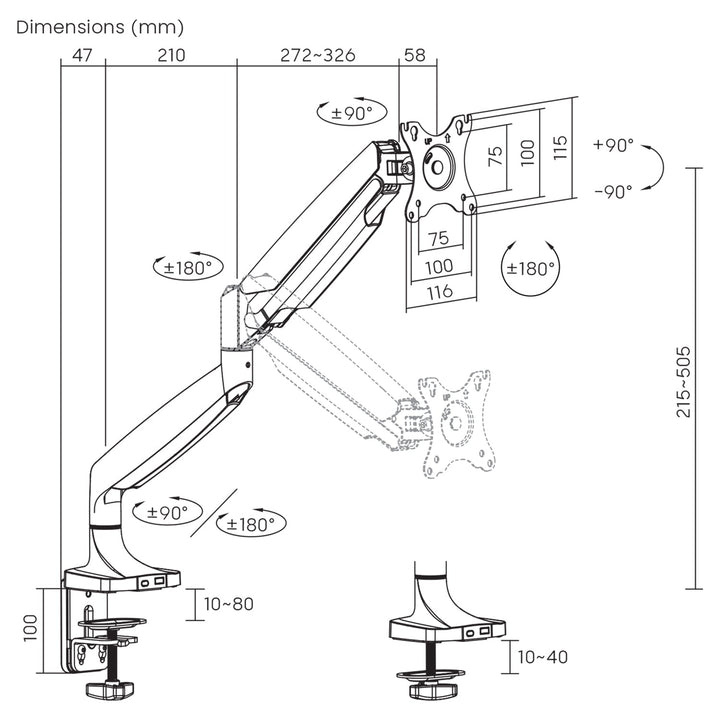 Maclean monitorholder, dobbelt arm, med gasfjeder, 17"-45", 16 kg, MC-969