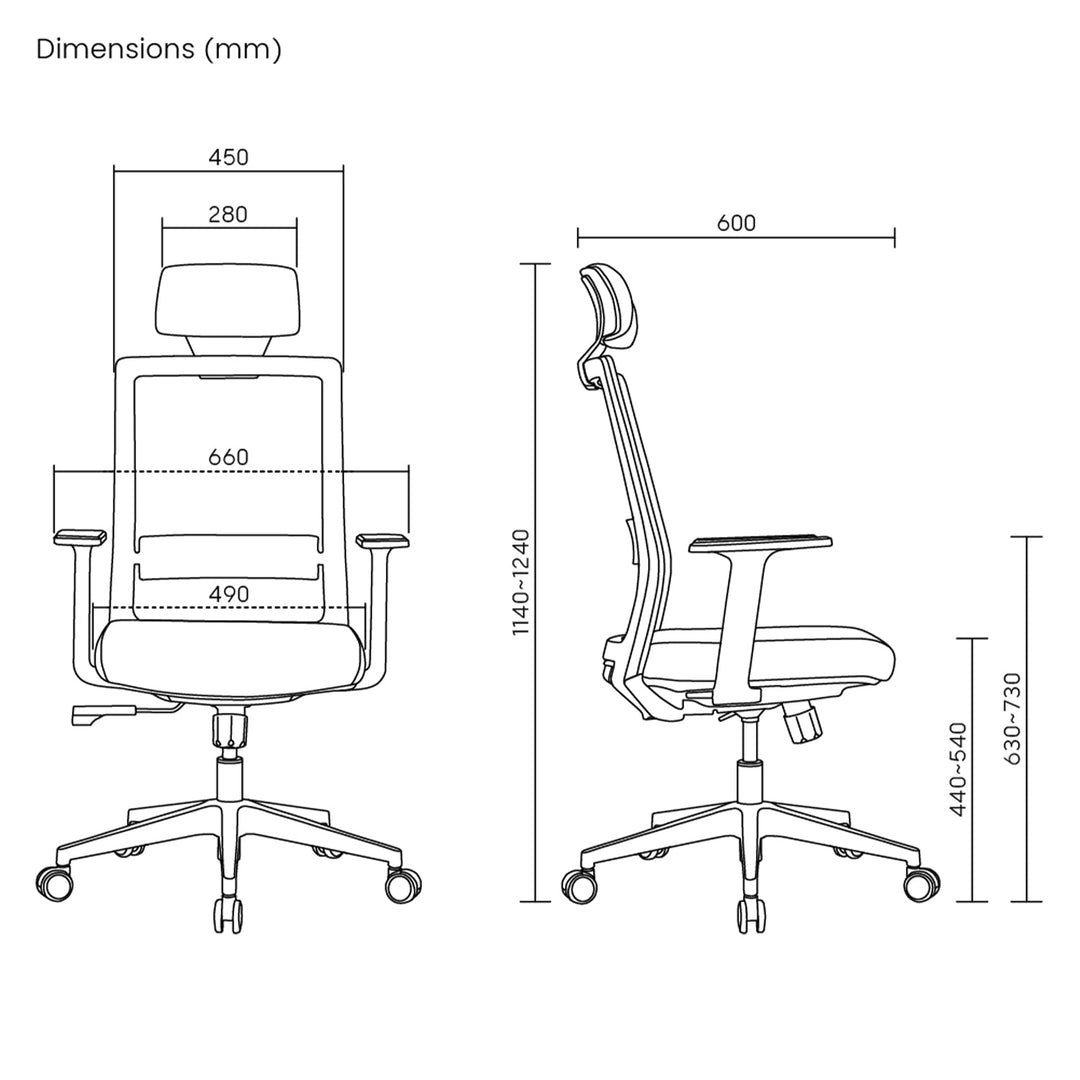 Ergonomisk premium-kontorstol med høj ryglæn Ergo Office, maks. 150 kg, ER-425