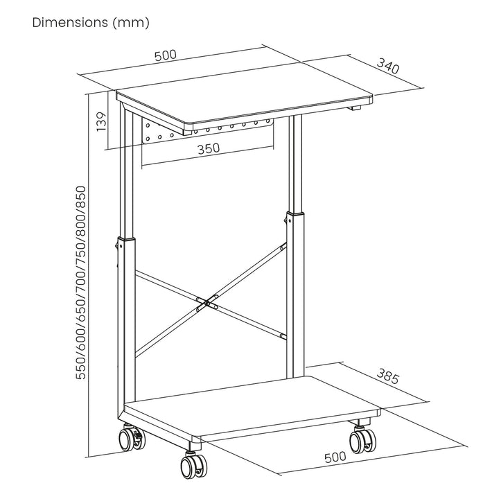 Rullebord til computer CPU med NanoRS-hylde, maks. 80 kg, justerbar højde 550~850 mm, RS430