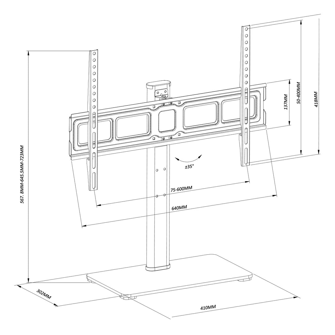 Maclean universal TV-stativ til TV-skab, stativ max. 40 kg, max. VESA 600x400 til TV 32-75" MC-386