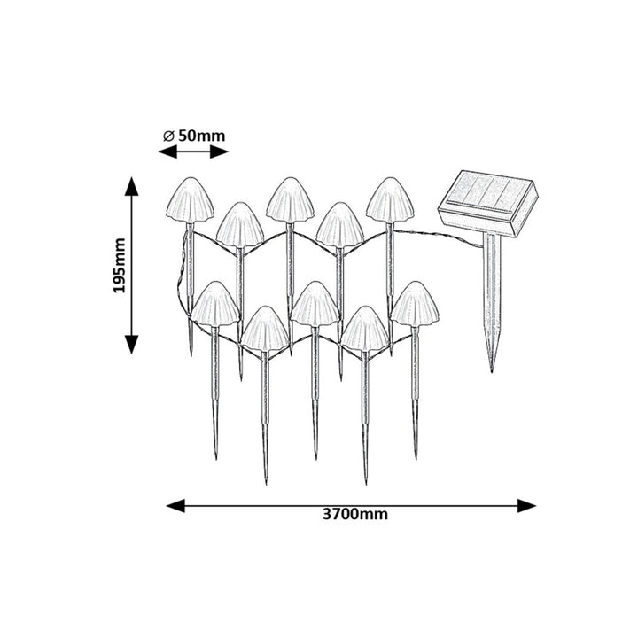 Rabalux solcellelamper, 10 armaturer, LED, IP44, svampeformet lampeskærm, Skadar
