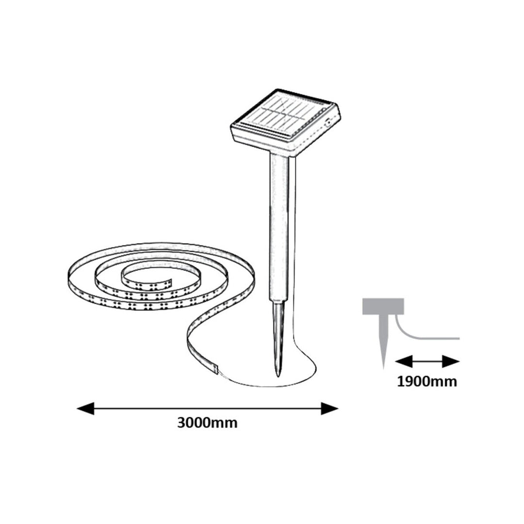 Rabalux solcellelampe, udendørs bånd, LED, IP44, 300 cm, Ansoo