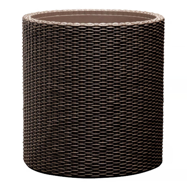 Keter Round Planter Rattan Style - Size L - 43.7cm Diameter Brown Cylinder Flower Pot Indoor Outdoor Weatherproof