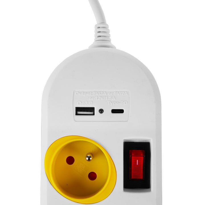 Maclean strømskinne, forlængerledning med 4 stik + USB A/C, med afbrydere, 250 VAC/10 A, 1,5 m, hvid, MCE508 W