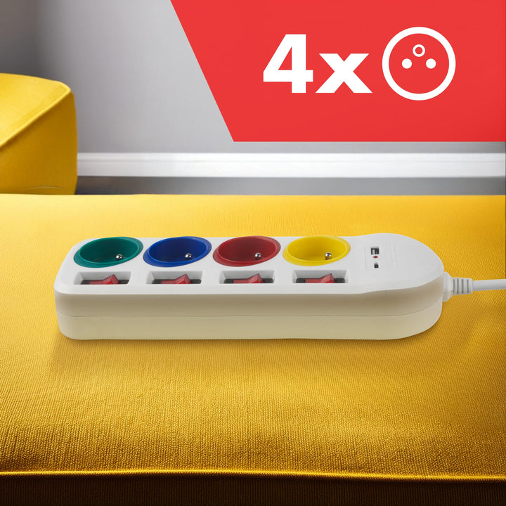 Maclean strømskinne, forlængerledning med 4 stik + USB A/C, med afbrydere, 250 VAC/10 A, 1,5 m, hvid, MCE508 W