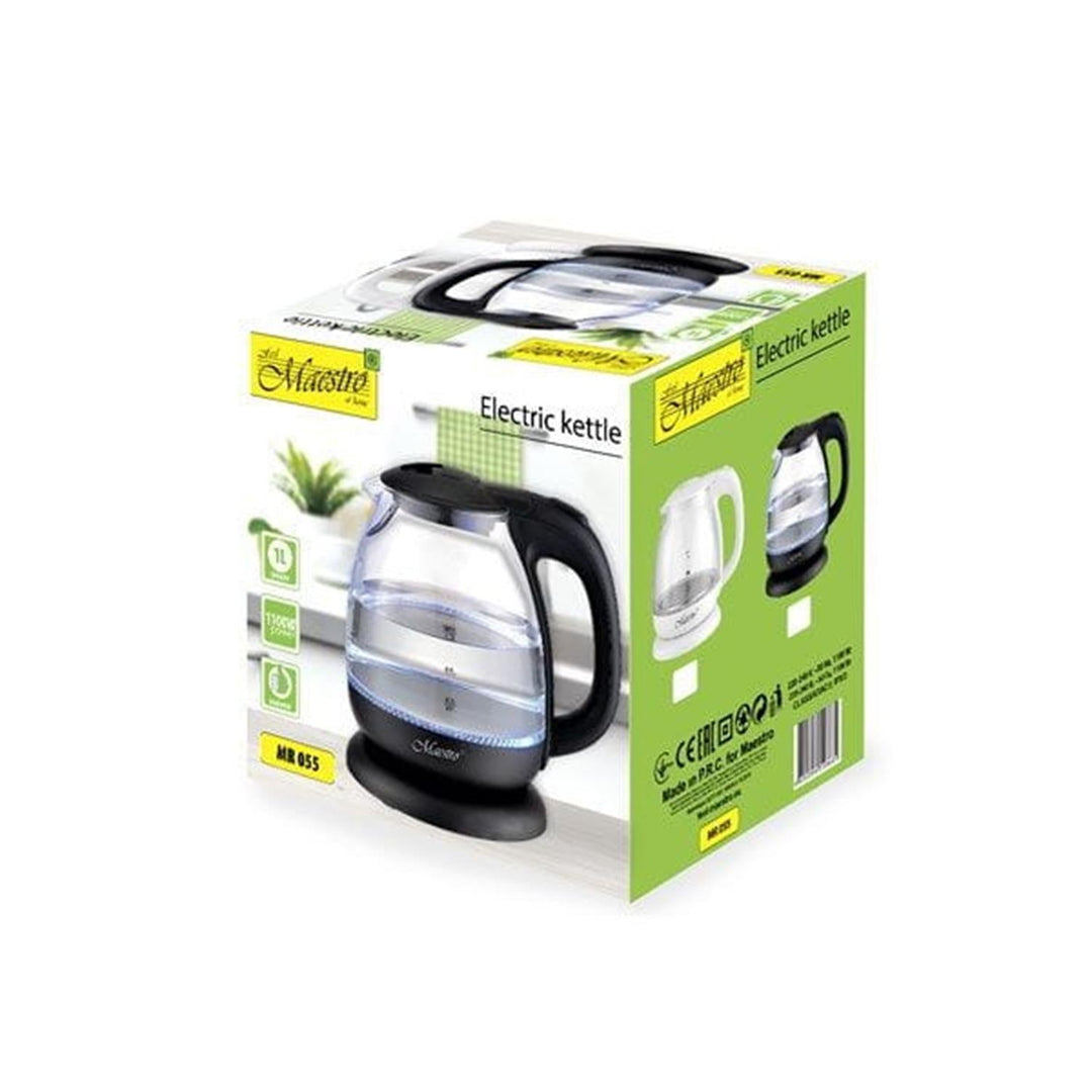 Elektrisk kedel i glas 1L Maestro MR055, sort - britisk stik