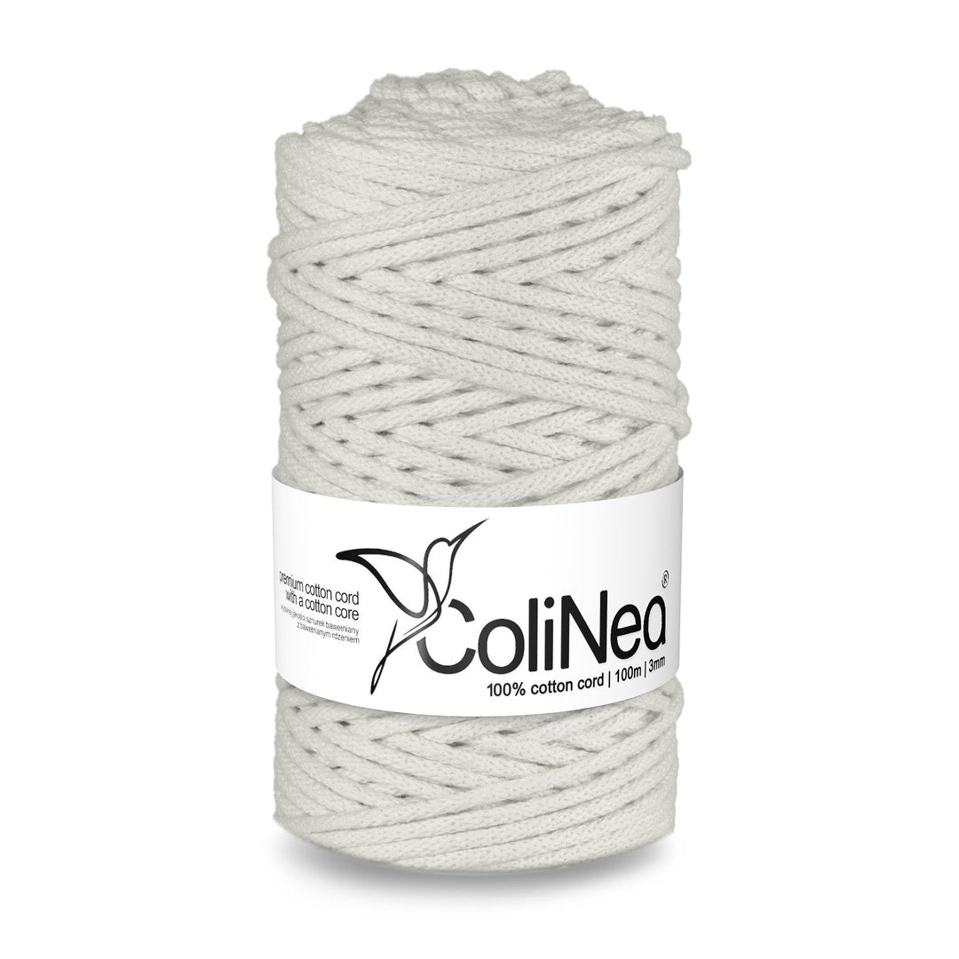ColiNea, bomuldssnor med bomuldskerne, flettet, 3 mm, 100 m, hvid