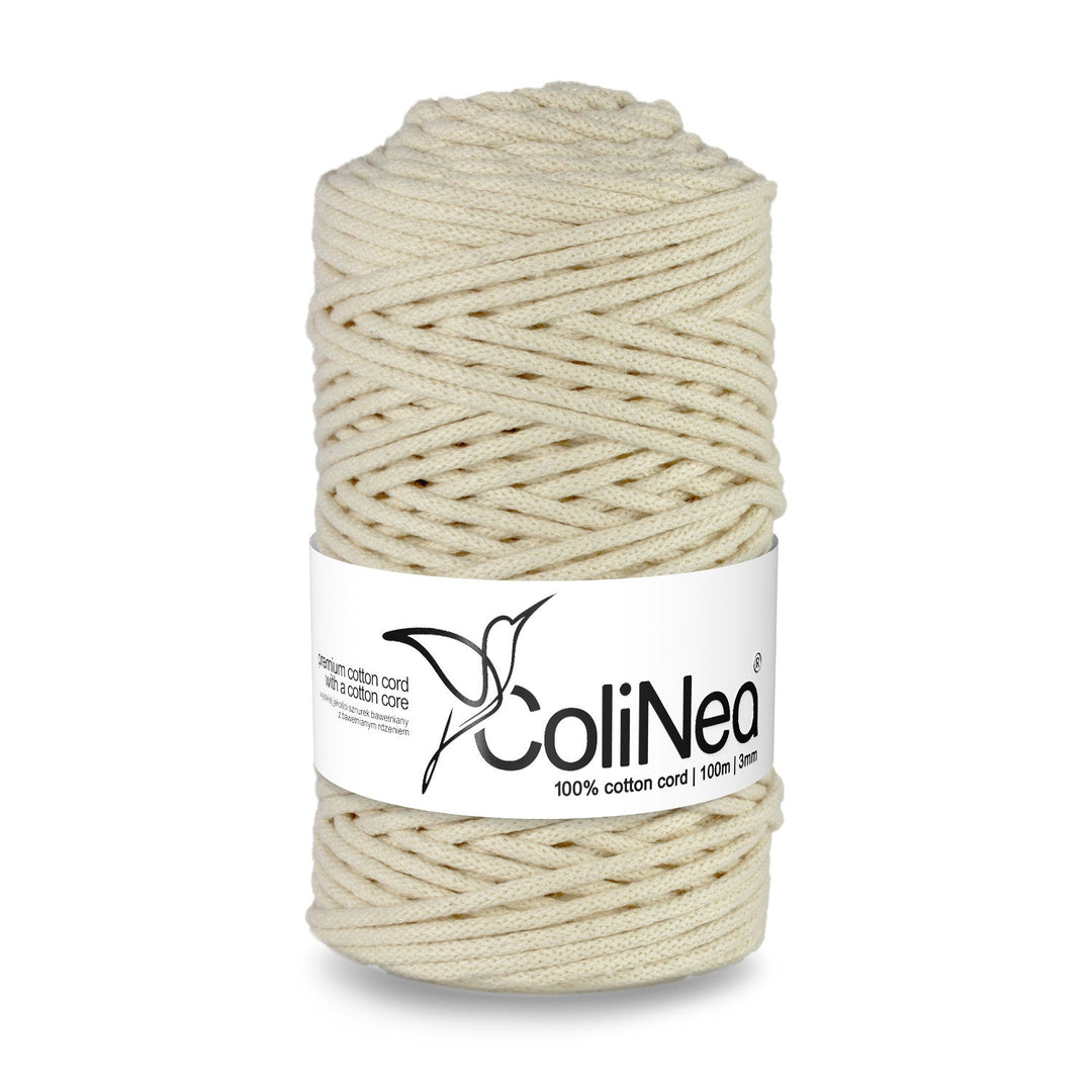 ColiNea, bomuldssnor med bomuldskerne, flettet, 3 mm, 100 m, elfenben