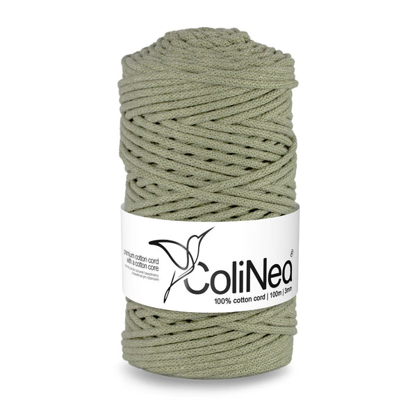 ColiNea, bomuldssnor med bomuldskerne, flettet, 3 mm, 100 m, olivenfarvet