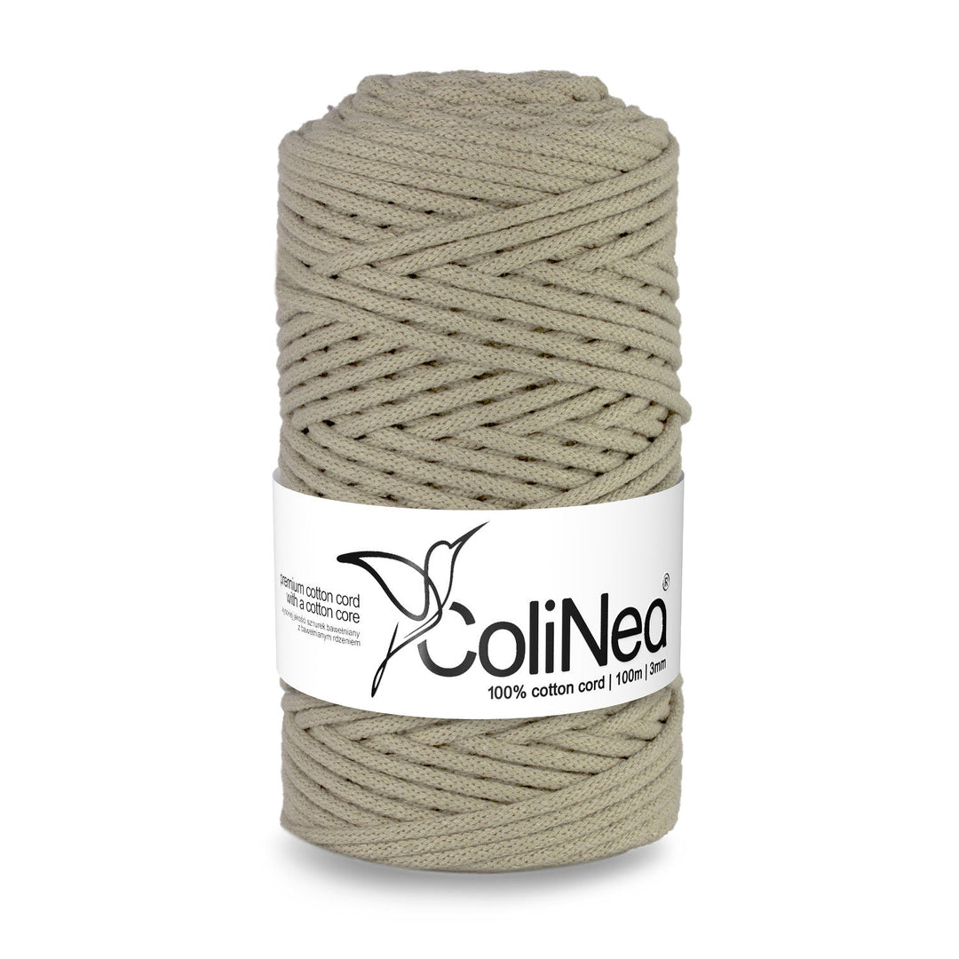 ColiNea, bomuldssnor med bomuldskerne, flettet, 3 mm, 100 m, lys beige