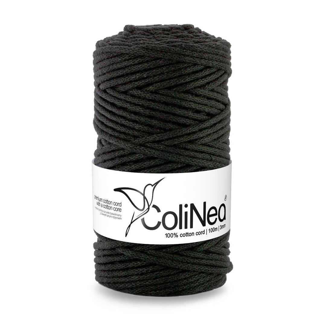 ColiNea, bomuldssnor med bomuldskerne, flettet, 3 mm, 100 m, sort