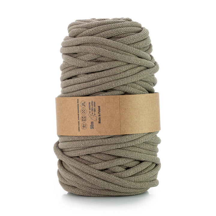 WAS, bomuldssnor med polyesterkerne, flettet, 9 mm, 50 m, mørk beige