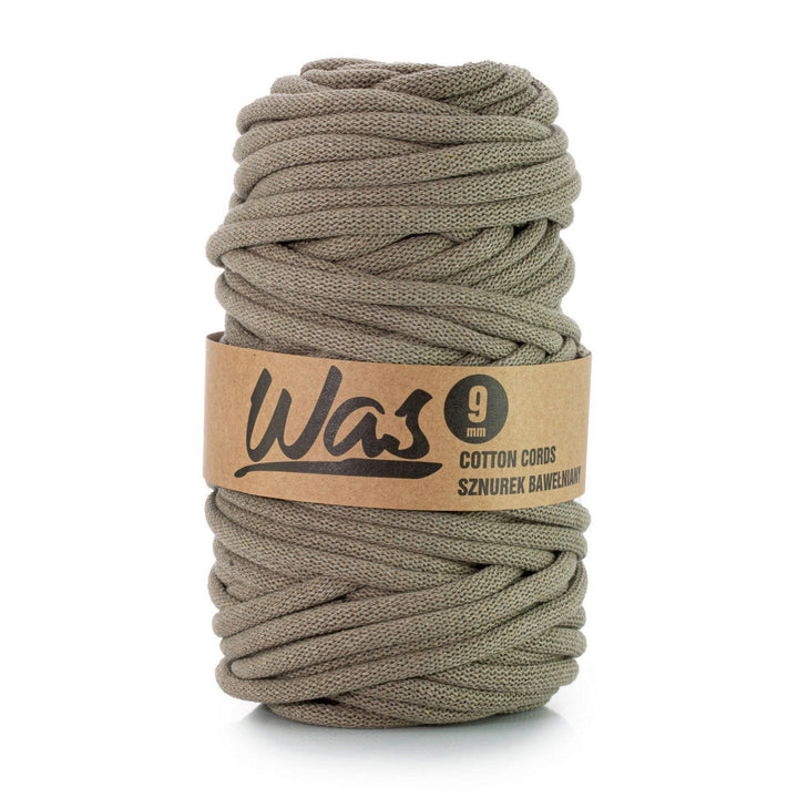 WAS, bomuldssnor med polyesterkerne, flettet, 9 mm, 50 m, mørk beige