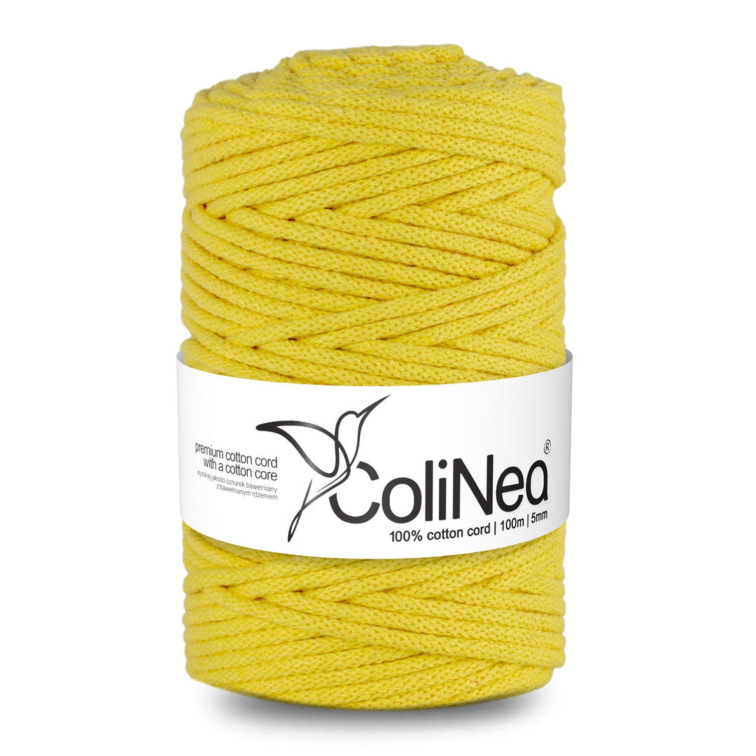 ColiNea, bomuldssnor med bomuldskerne, flettet, 5 mm, 100 m, lysegul