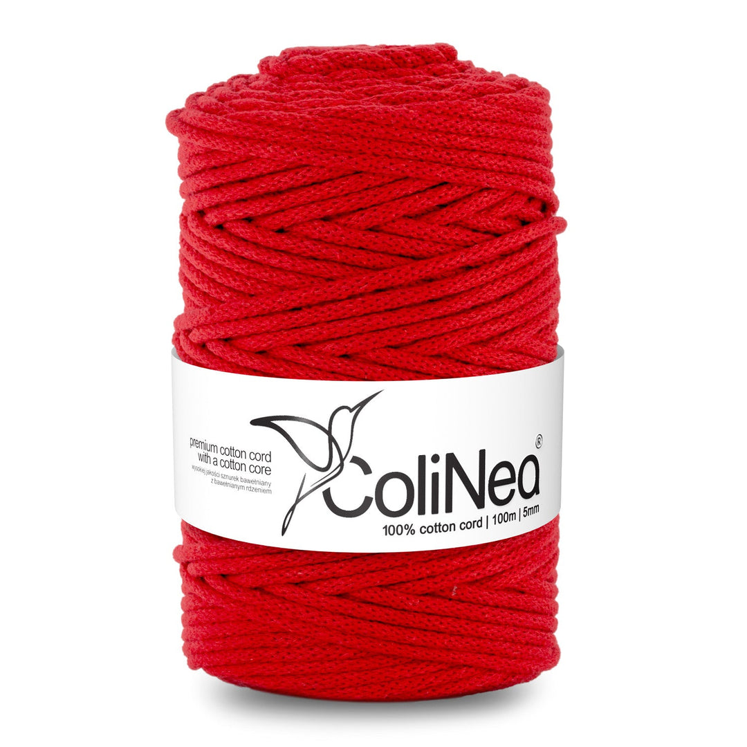 ColiNea, bomuldssnor med bomuldskerne, flettet, 5 mm, 100 m, rød