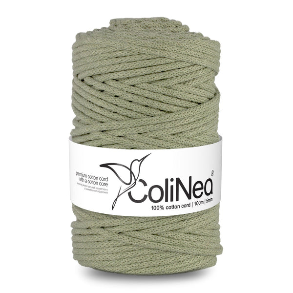 ColiNea, bomuldsnor med bomuldskerne, flettet, 5 mm, 100 m, olivenfarvet