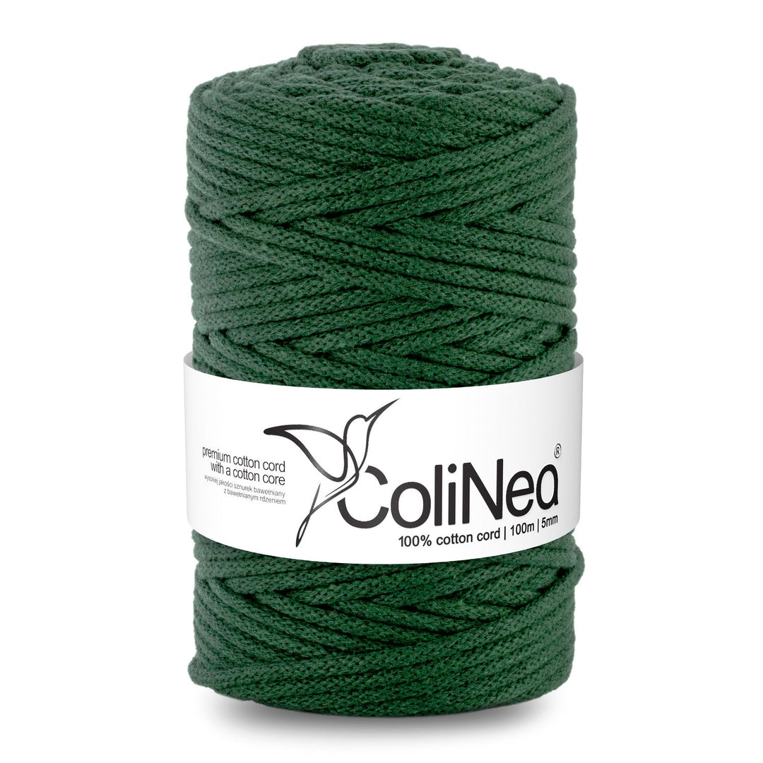 ColiNea, bomuldssnor med bomuldskerne, flettet, 5 mm, 100 m, flaskegrøn