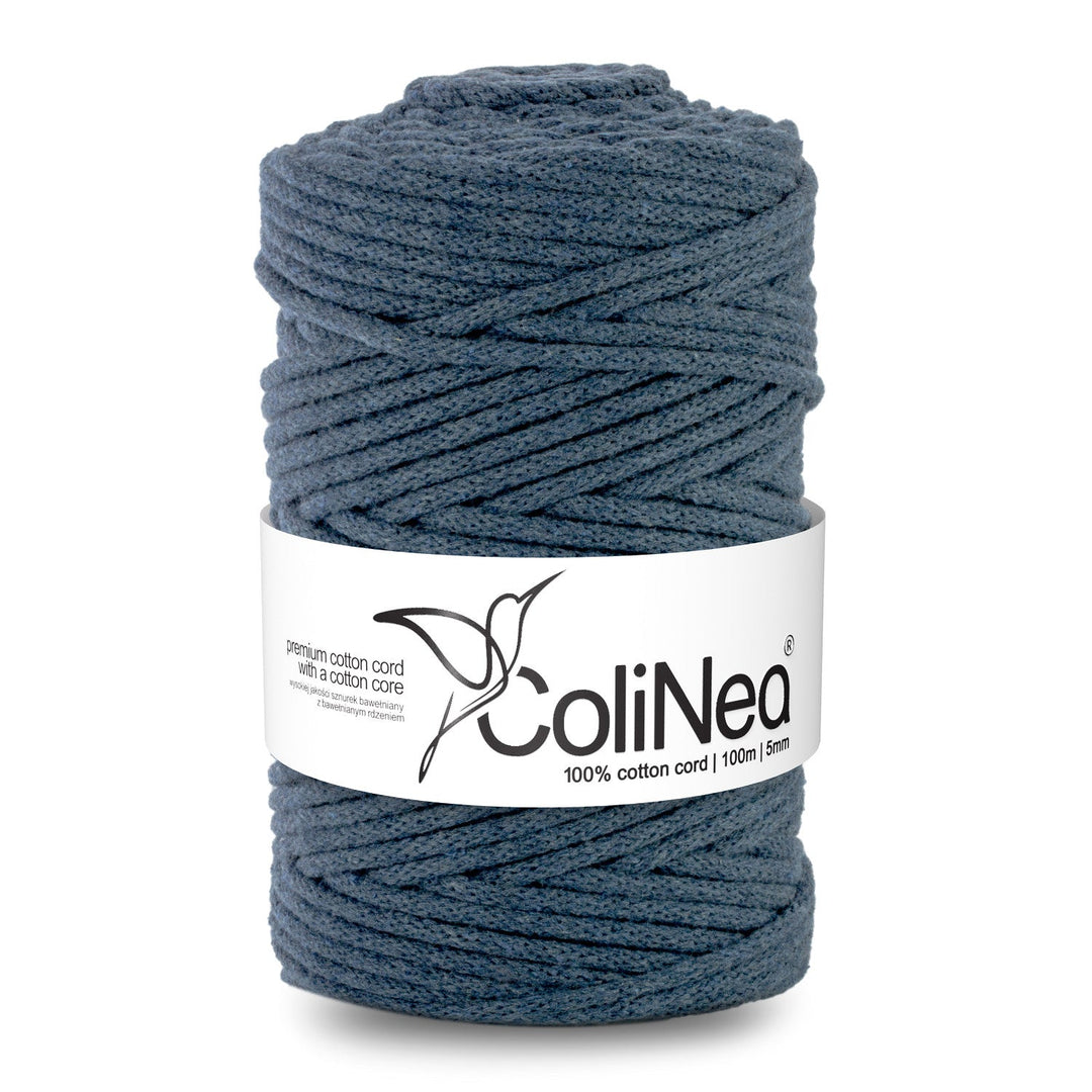 ColiNea, bomuldssnor med bomuldskerne, flettet, 5 mm, 100 m, lys denimfarve