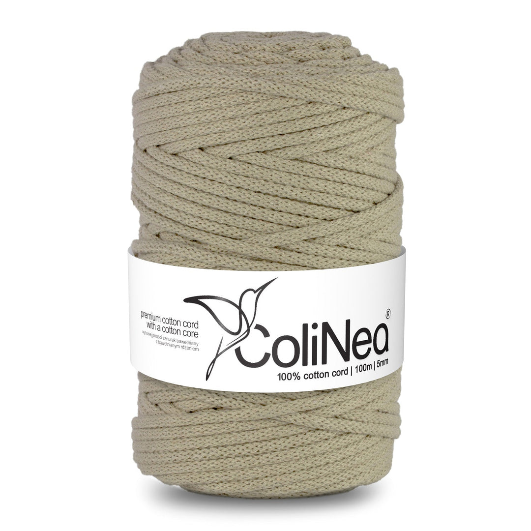 ColiNea, bomuldssnor med bomuldskerne, flettet, 5 mm, 100 m, lys beige