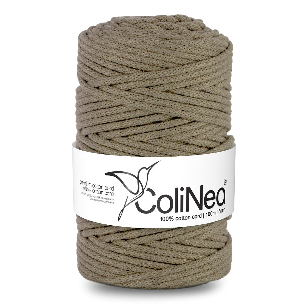 ColiNea, bomuldssnor med bomuldskerne, flettet, 5 mm, 100 m, mørk beige