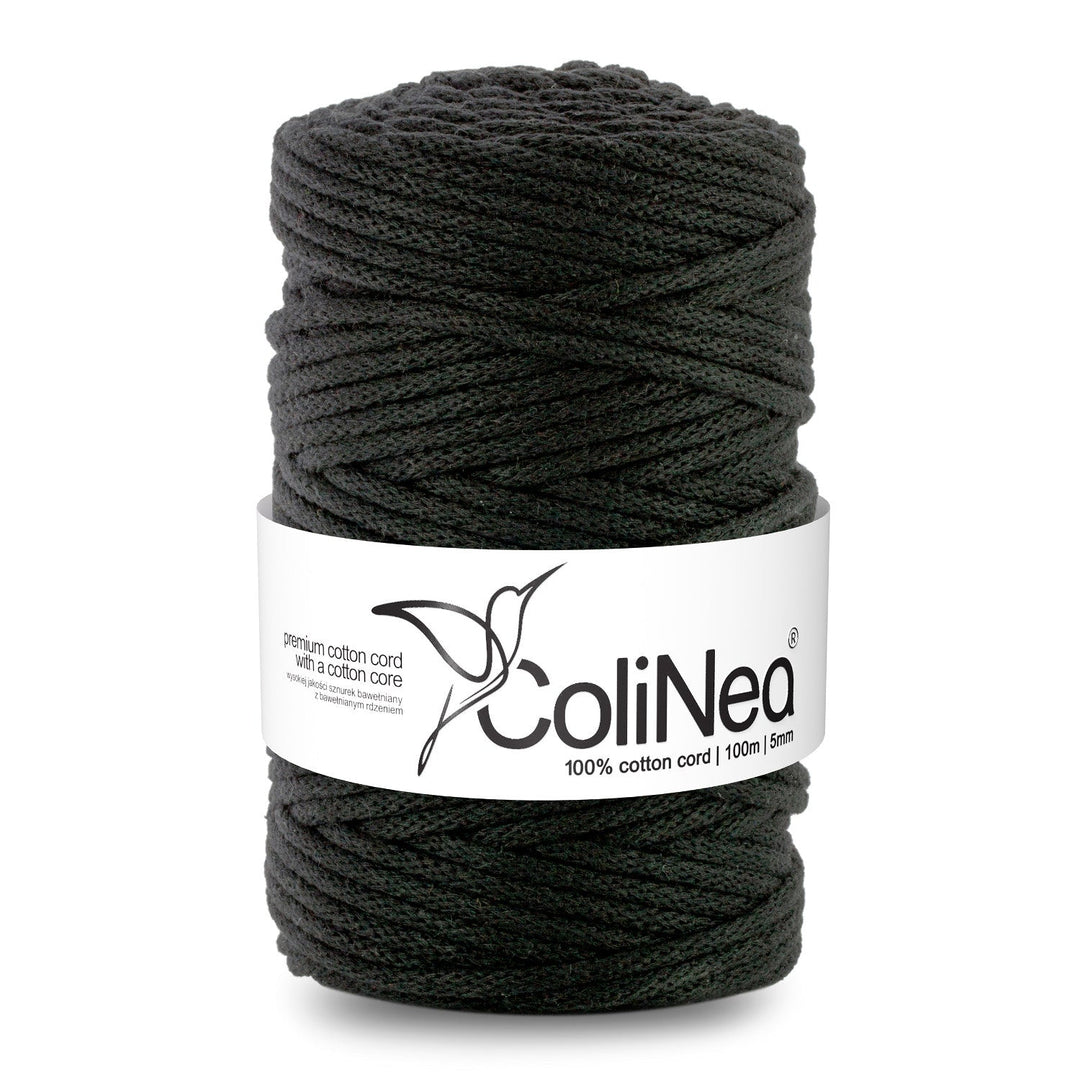 ColiNea, bomuldssnor med bomuldskerne, flettet, 5 mm, 100 m, sort
