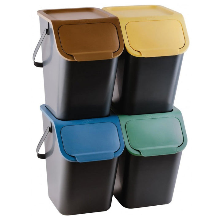 Practic beholder-sæt til affaldssortering, 4x25 l, sort, Bini 10100599