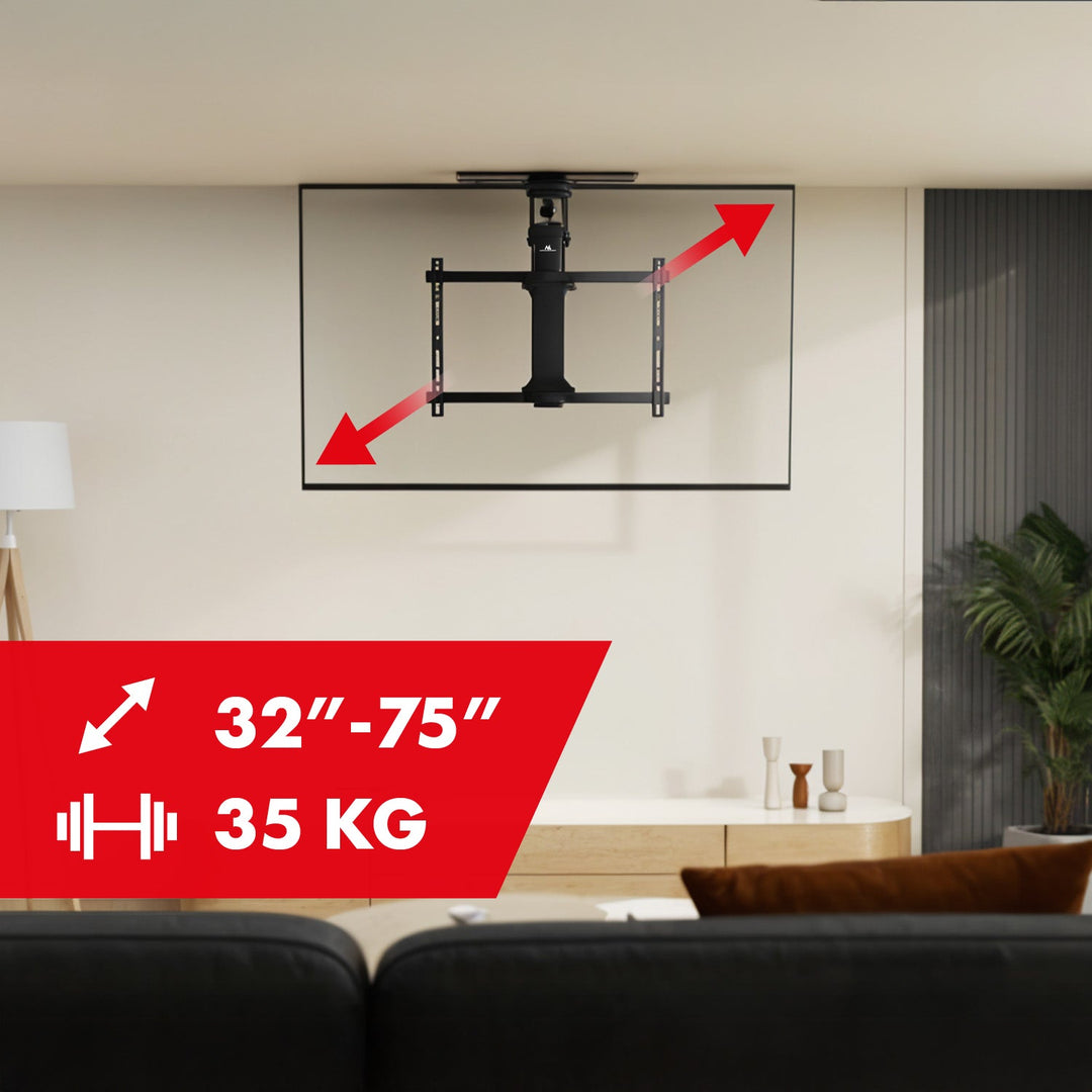Maclean elektrisk loftbeslag til tv, TUYA-betjening, maks. VESA 600x400, 90° drejning, fjernbetjening, 32"-75", 35 kg, MC-490