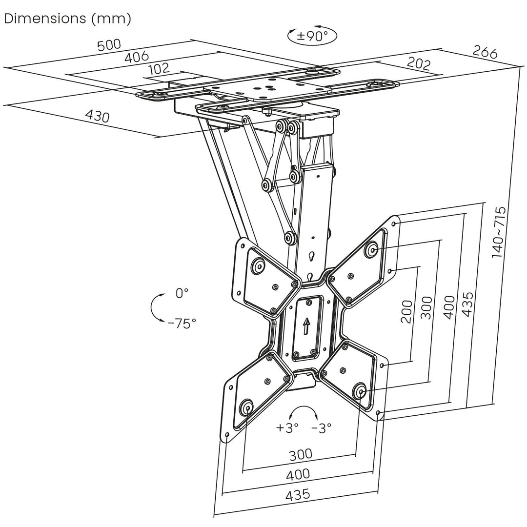 Maclean elektrisk loftbeslag til tv, TUYA-betjening, maks. VESA 600x400, 90° drejning, fjernbetjening, 23"-65", 30 kg, MC-491