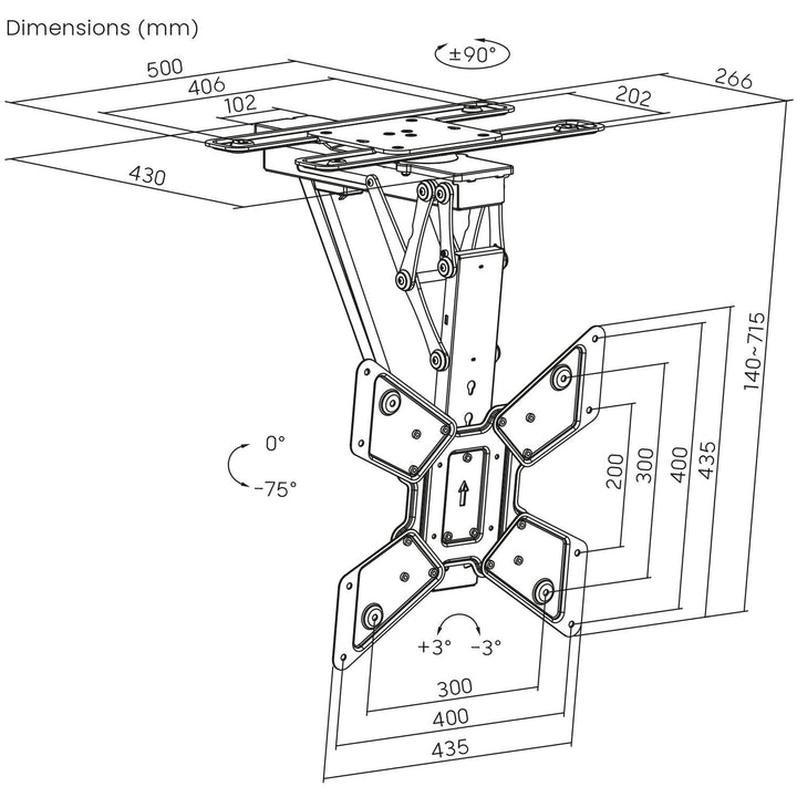 Maclean elektrisk loftbeslag til tv, TUYA-betjening, maks. VESA 600x400, 90° drejning, fjernbetjening, 23"-65", 30 kg, MC-491