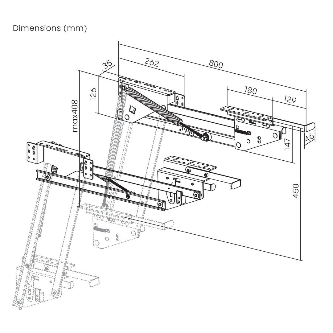 Lift, udtrækkelig køkkenhylde til indbygning 5-20 kg. 820 x 168 x 106 mm MC-497