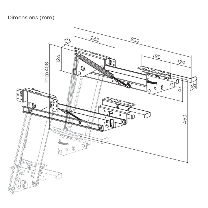 Lift, udtrækkelig køkkenhylde til indbygning 5-20 kg. 820 x 168 x 106 mm MC-497
