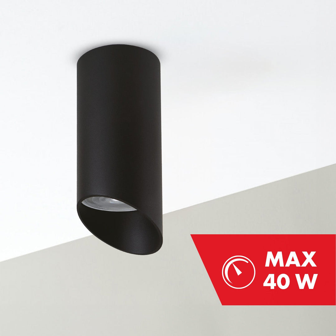 Maclean påbygning / rør, punktbelysning, rund, aluminium, GU10, 55x130 mm, sort, MCE360 B