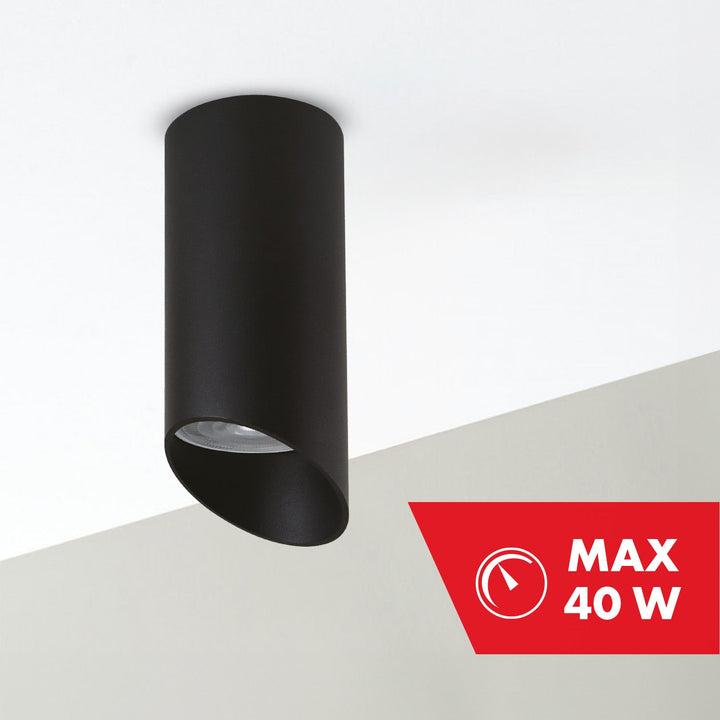 Maclean påbygning / rør, punktbelysning, rund, aluminium, GU10, 55x130 mm, sort, MCE360 B