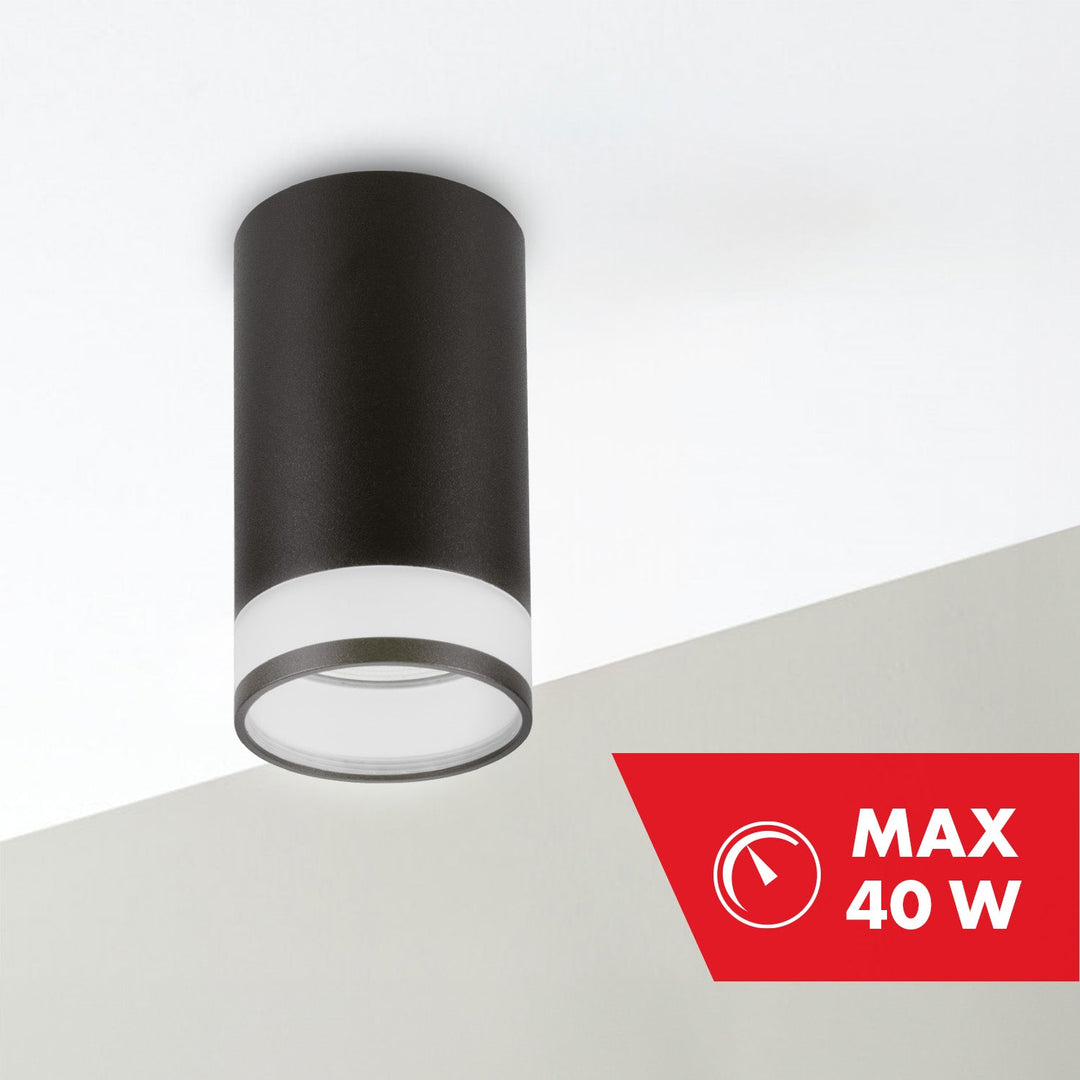 Maclean påbygning / rør, punktbelysning, rund, aluminium, GU10, 55x105 mm, sort, MCE361 B