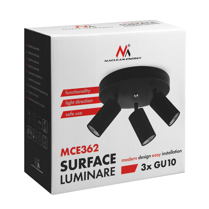 Maclean loftslampe, spotlampe, bevægelig, aluminium, 3xGU10, 55x100 mm, sort mat, MCE362 B