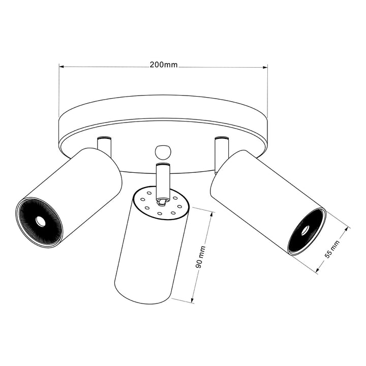 Maclean loftslampe, spotlampe, bevægelig, aluminium, 3xGU10, 55x100 mm, sort mat, MCE362 B
