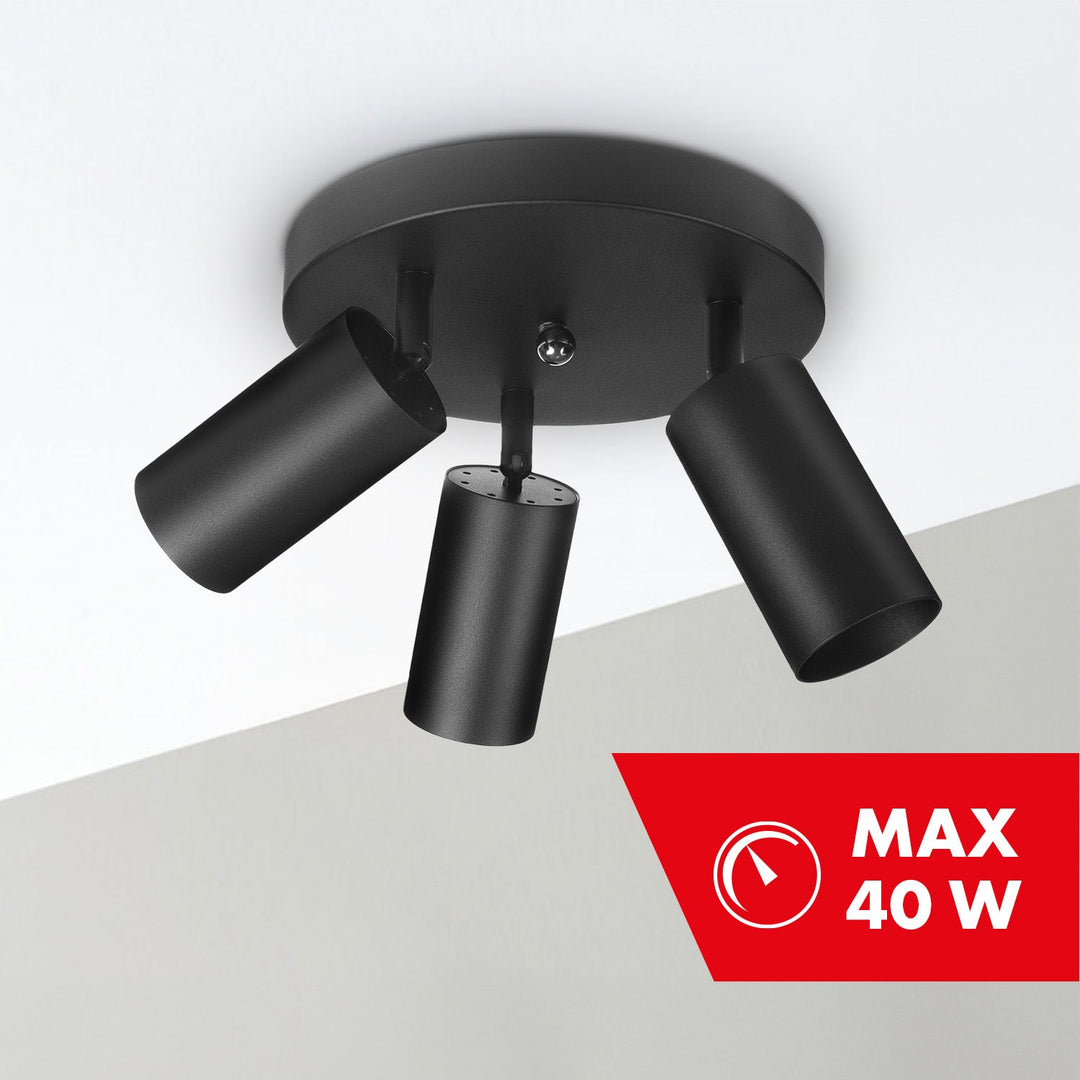 Maclean loftslampe, spotlampe, bevægelig, aluminium, 3xGU10, 55x100 mm, sort mat, MCE362 B
