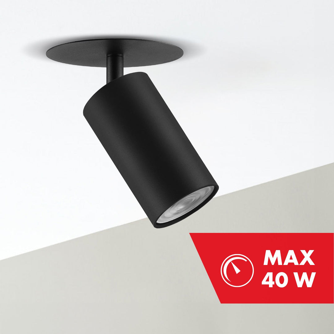 Indbygget armatur / Maclean-rør, punktbelysning, rund, aluminium, GU10, 55x100 mm, sort, MCE364 B