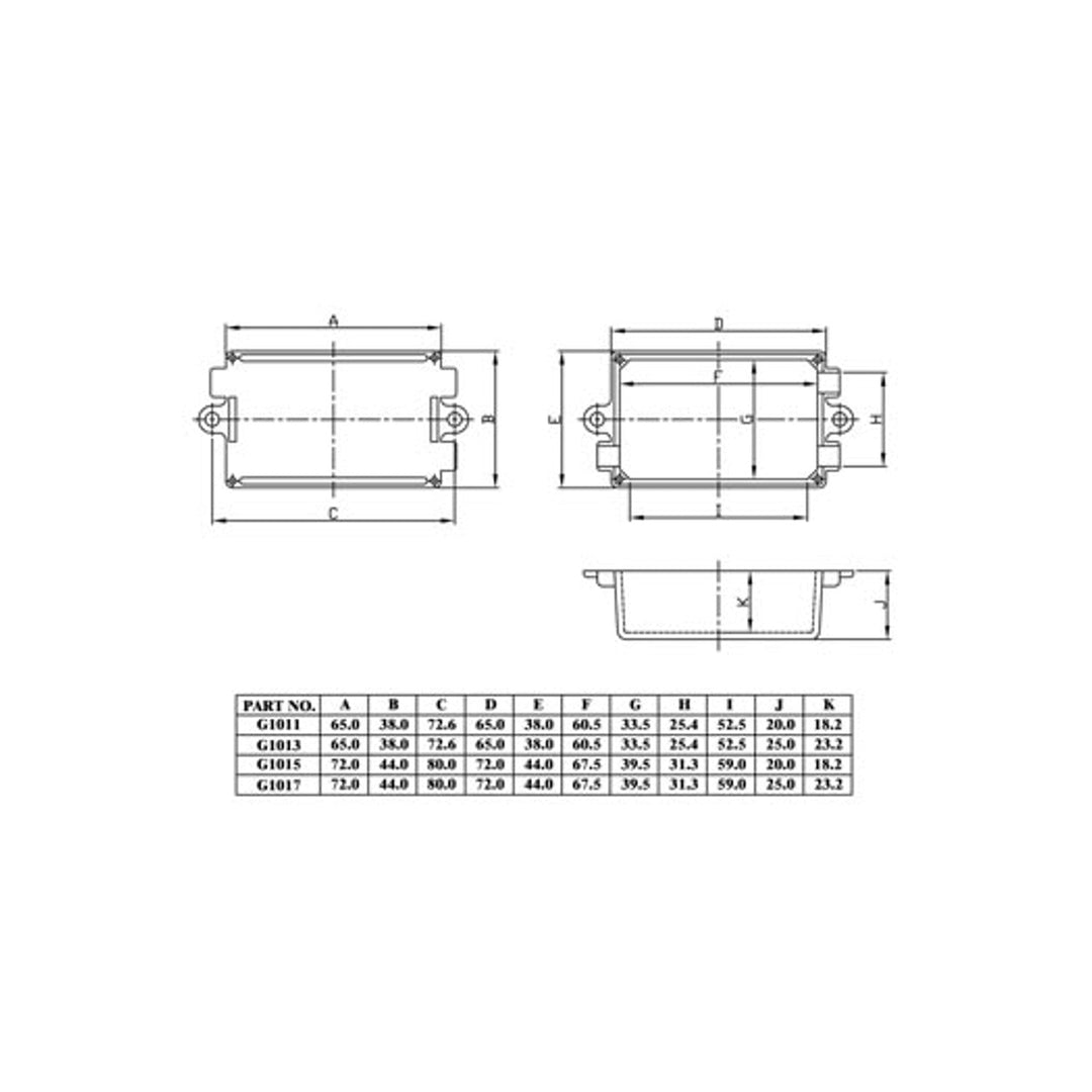 Kabinet med ventilationsåbninger, sort, 65 x 38 x 25 mm