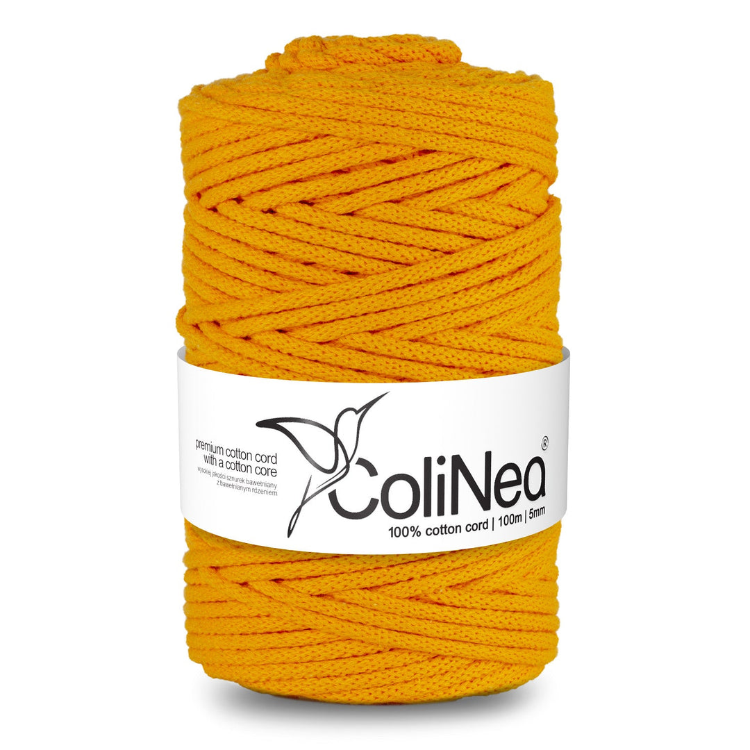 ColiNea, bomuldssnor med bomuldskerne, flettet, 5 mm, 100 m, mørkegul